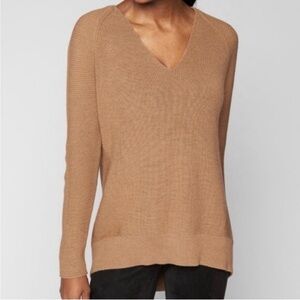 Athleta Hanover v-neck sweater, Womens XS Camel Merino Wool Blend, Tunic